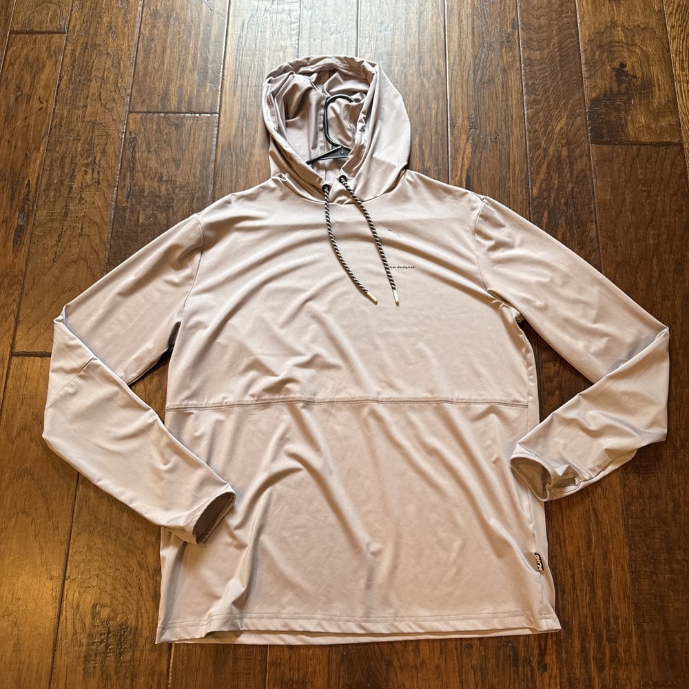 beardedgoat Hoodie Mens Medium Taupe Inland Performance Thumbholes Bearded Goat
